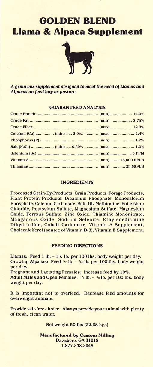 Golden Blend Llama and Alpaca Supplement